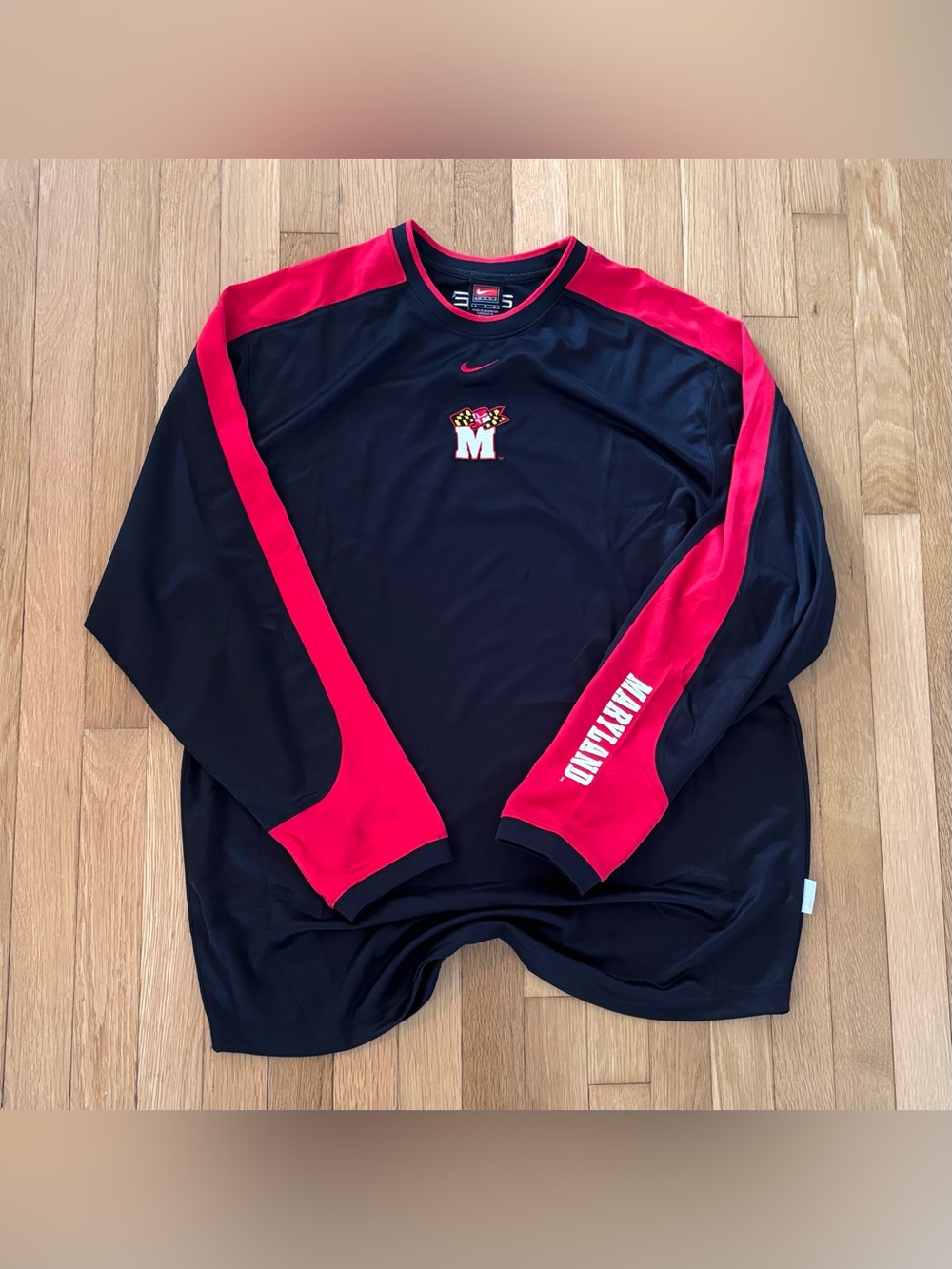 Vintage Nike Elite University Of Maryland Long Sleeve Shirt Center Swoosh Y2K L